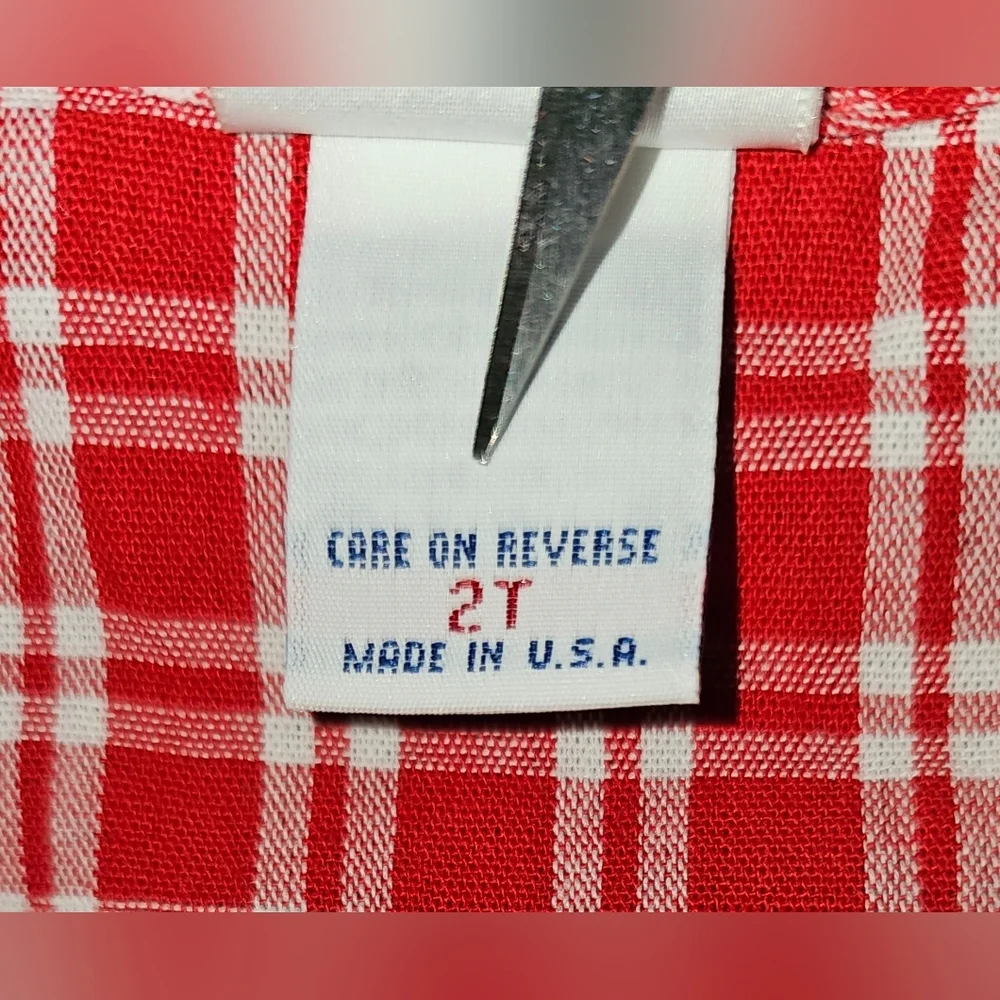 Vtg OshKosh B'gosh Red Gingham Wrap Dress Floral Embroidered USA Toddler Sz 2T - Picture 14 of 16